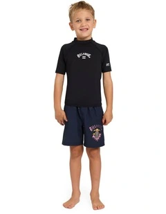 Boys 2-7 Groms All Day Arch Short Sleeve Rash Vest in Black