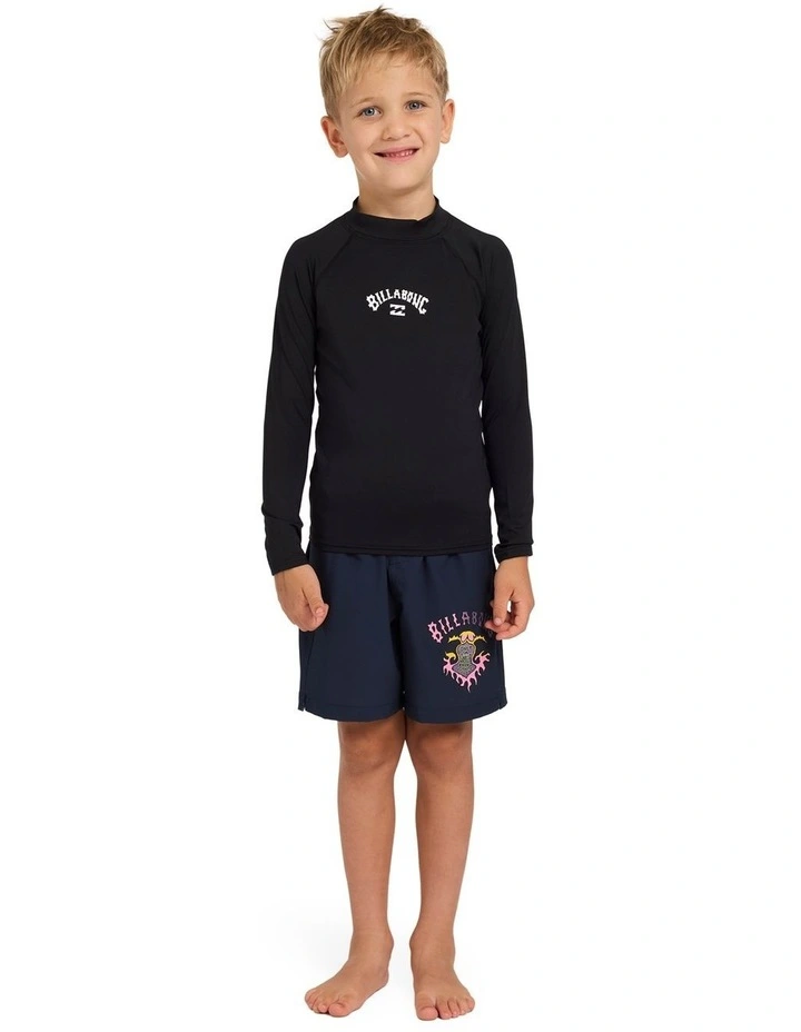 Boys 2-7 Groms All Day Arch Long Sleeve Rash Vest in Black image 1