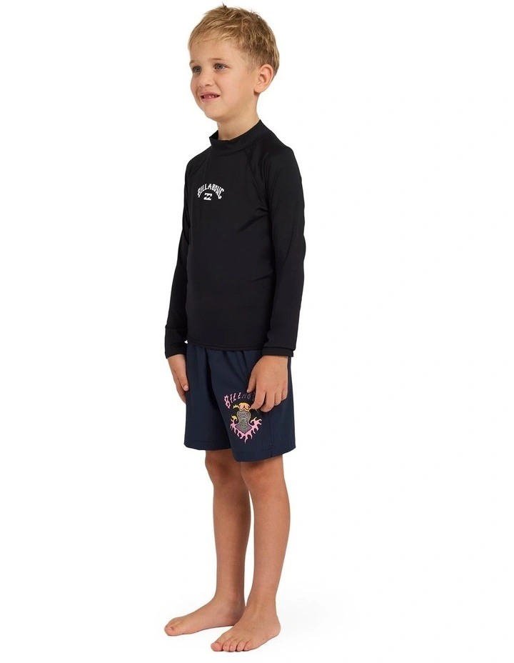 Boys 2-7 Groms All Day Arch Long Sleeve Rash Vest in Black image 3