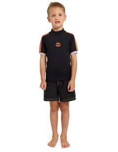 Boys 2-7 Groms Spec 73 Short Sleeve Rash Vest in Black