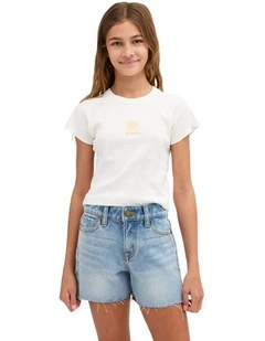 Girls 8-16 Miley 3 pocket Denim Walkshorts In Faded Indigo Fray