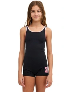 Girls 8-16 Waterlily Retro Surfsuit In Black Pebble