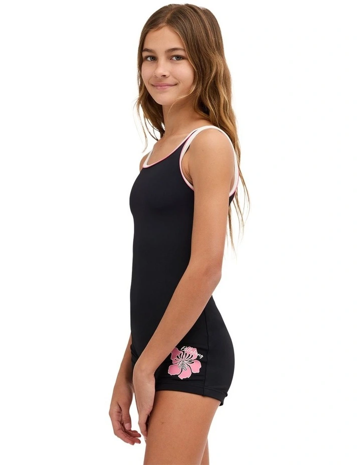 Girls 8-16 Waterlily Retro Surfsuit In Black Pebble image 3