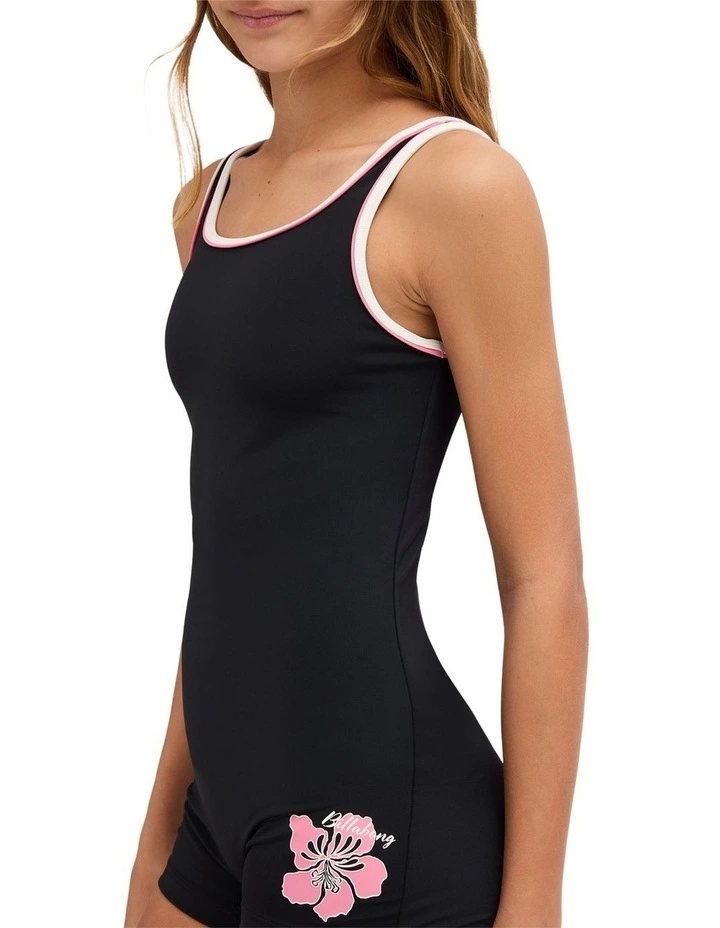 Girls 8-16 Waterlily Retro Surfsuit In Black Pebble image 4