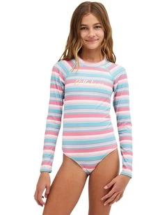 Girls 8-16 Forest Stripe Long Sleeve One Piece Rashguard In Multi