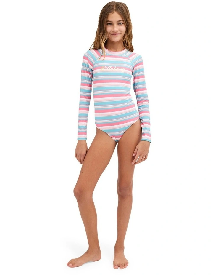Girls 8-16 Forest Stripe Long Sleeve One Piece Rashguard In Multi image 5