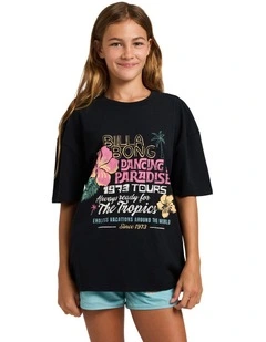 Girls 8-16 Dancing In Paradise Oversized T-Shirt In Black Pebble