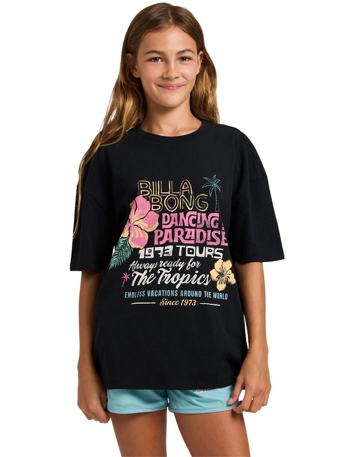 Girls 8-16 Dancing In Paradise Oversized T-Shirt In Black Pebble image 1