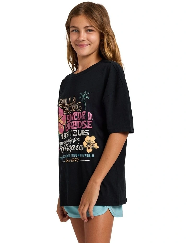Girls 8-16 Dancing In Paradise Oversized T-Shirt In Black Pebble image 3