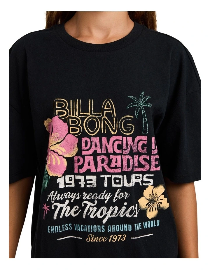Girls 8-16 Dancing In Paradise Oversized T-Shirt In Black Pebble image 4