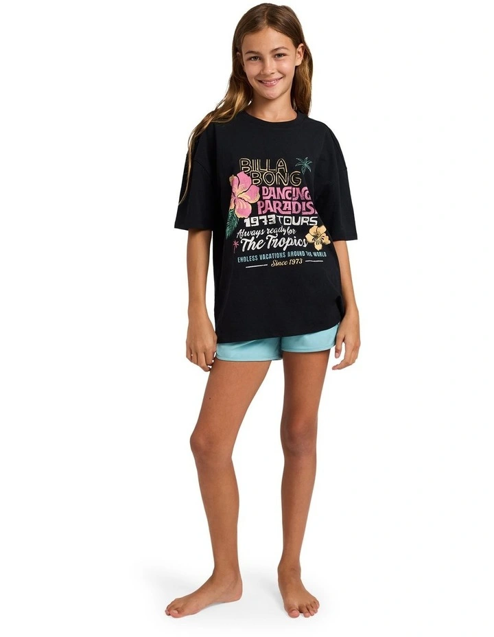 Girls 8-16 Dancing In Paradise Oversized T-Shirt In Black Pebble image 5