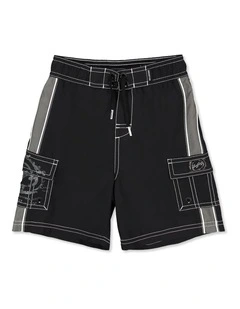 Boys 0-7 Groms Throw On 3.0 13 Inch Boardshorts In Black/Grey