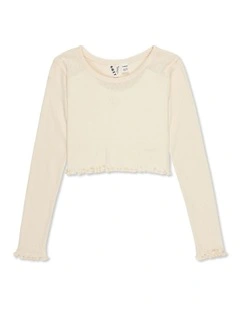 Hey Yeah Long Sleeve T-shirt in Beige