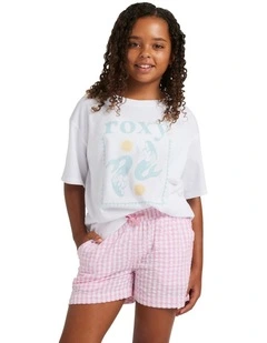 Daisy Check Lekeito Elastic Waist Shorts in Pink