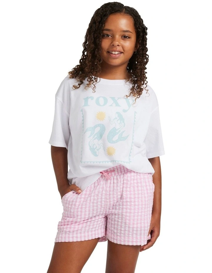 Daisy Check Lekeito Elastic Waist Shorts in Pink image 1