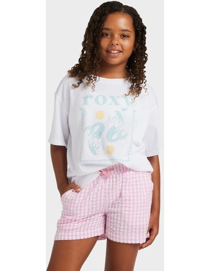 Daisy Check Lekeito Elastic Waist Shorts in Pink image 1