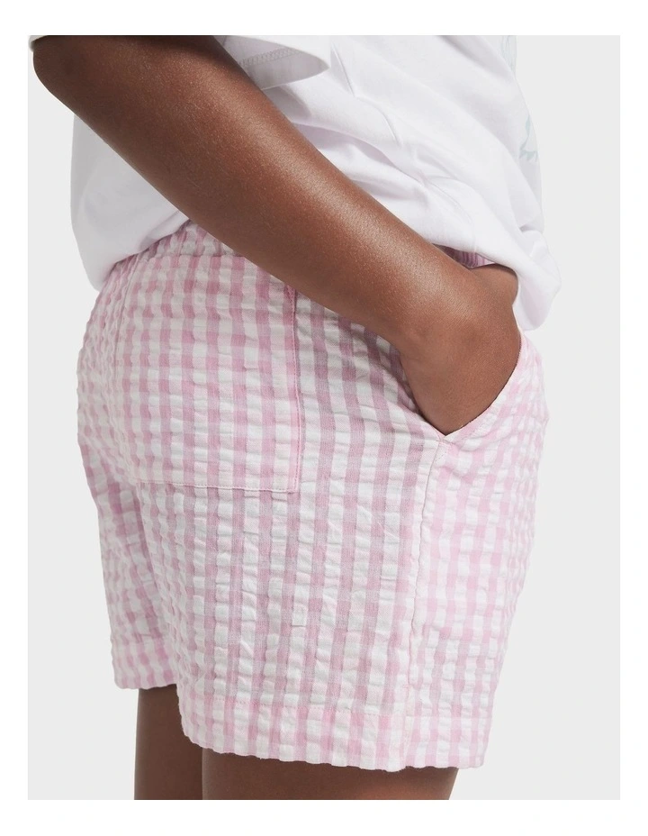 Daisy Check Lekeito Elastic Waist Shorts in Pink image 4