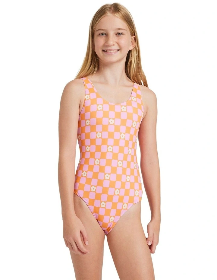 Flower Check One Piece in Orange image 1