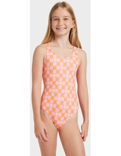 Flower Check One Piece in Orange