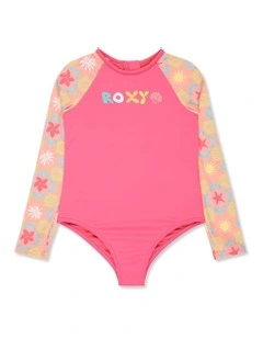 Check Long Sleeve One Piece Rash Vest Pink