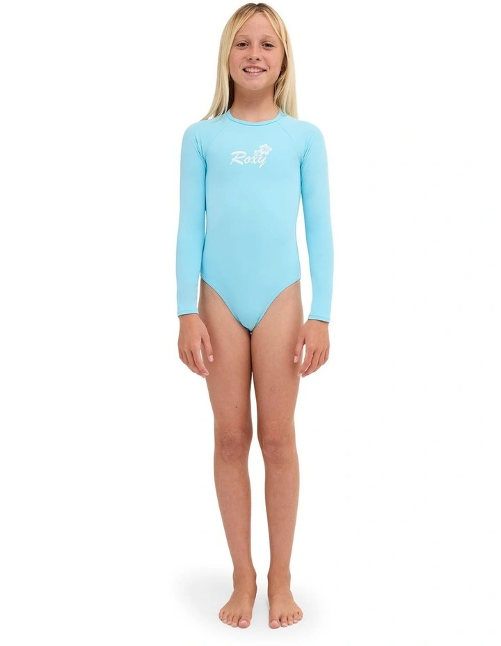 Girls 8-16 Summer Wave Long Sleeve One Piece Swimsuit In Blue image 1