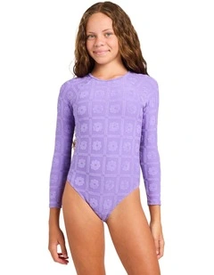 Girls 8-16 The Girls Long Sleeve One Piece Swimsuit in Purple