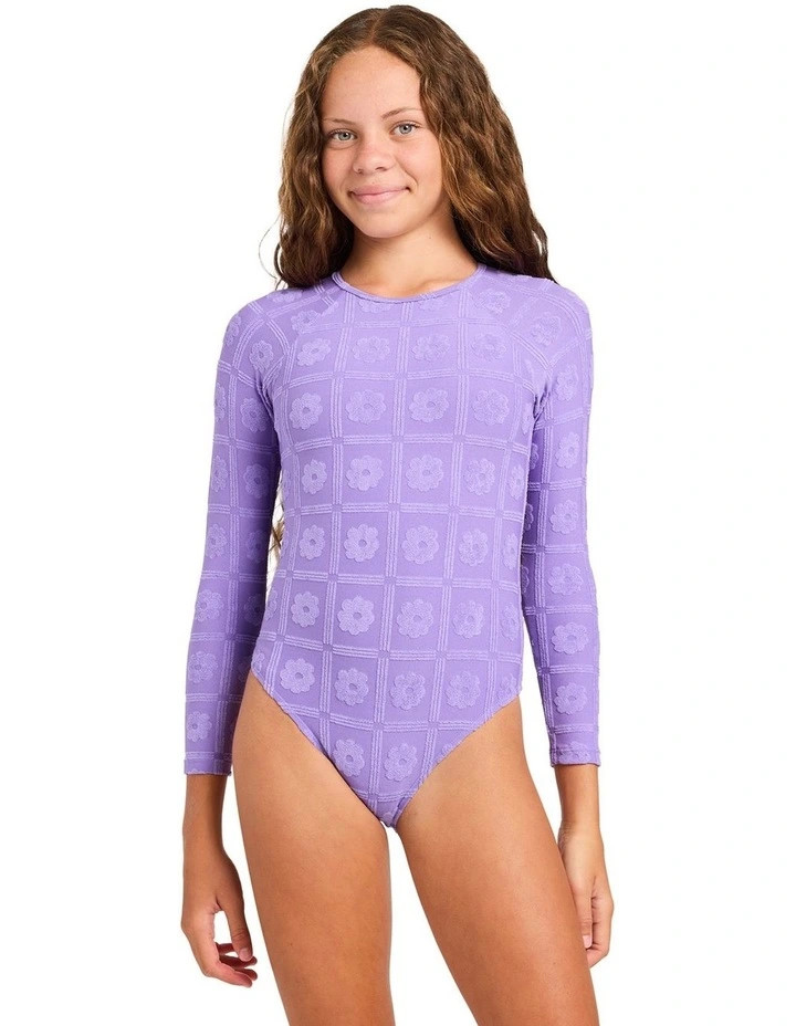 Girls 8-16 The Girls Long Sleeve One Piece Swimsuit in Purple image 1