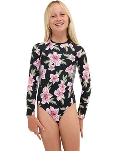 Girls 8-16 Of The Pacific Long Sleeve One Piece Swimsuit in Assorted