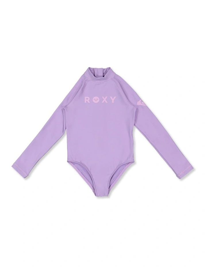 Girls 2-7 Heater Long Sleeve One Piece Swimsuit in Purple image 1