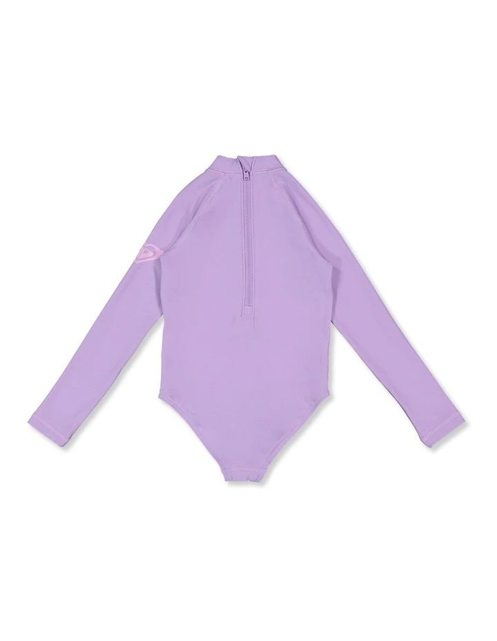 Girls 2-7 Heater Long Sleeve One Piece Swimsuit in Purple image 2