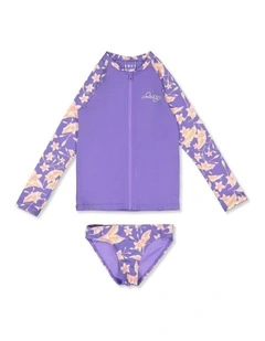 Girls 2-7 Plumeria Love Long Sleeve Rashguard in Purple