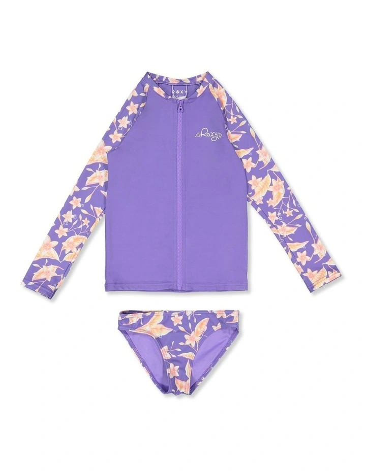 Girls 2-7 Plumeria Love Long Sleeve Rashguard in Purple image 1
