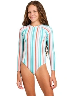 Girls 8-16 Latigo Stripe Long Sleeve One Piece Swimsuit In Latigo Bay