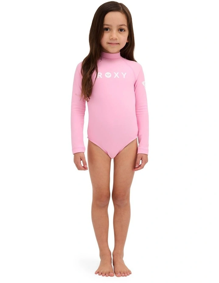 Girls 2-7 Long Sleeve Heater Rashguard In PInk image 1