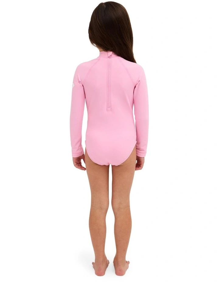 Girls 2-7 Long Sleeve Heater Rashguard In PInk image 2