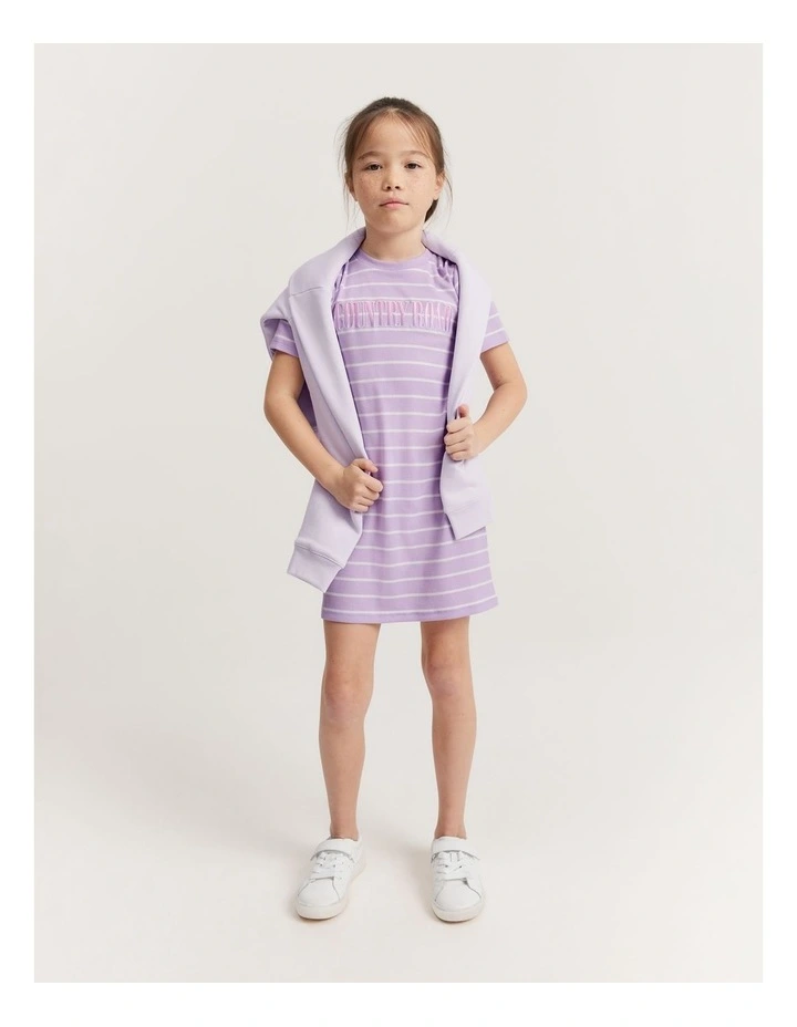 Country Road Recycled Polyester Blend Logo T-shirt Dress in Lilac Stripe |  MYER