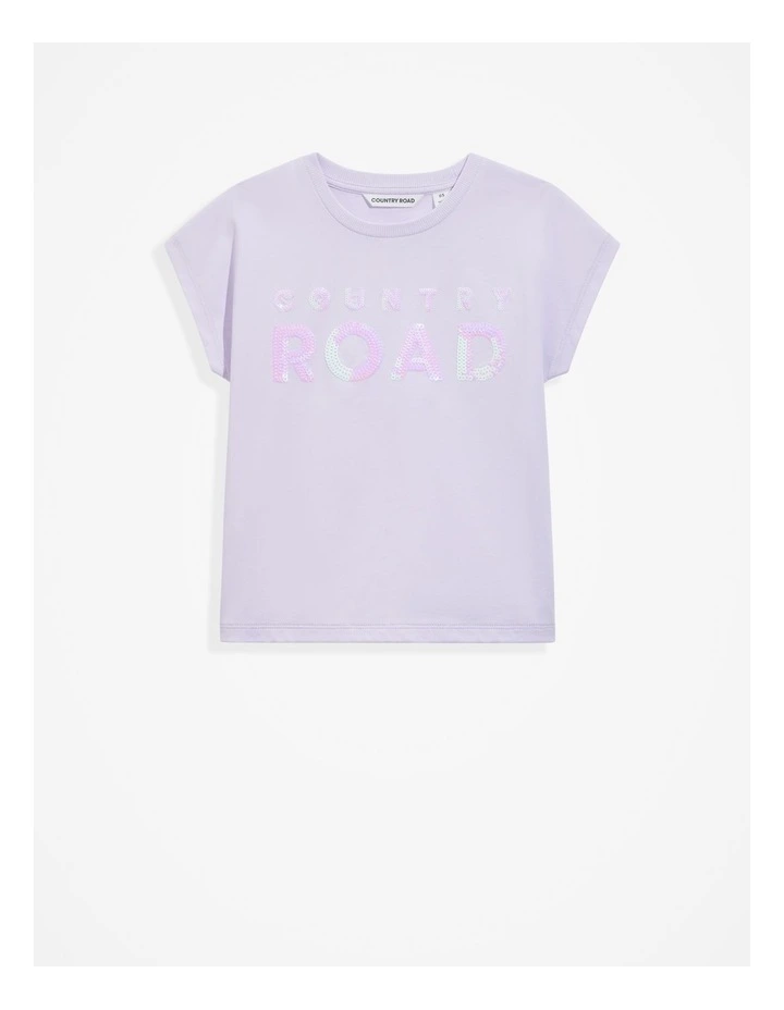 Organically Grown Cotton Sequin Logo T-shirt in Lilac image 1