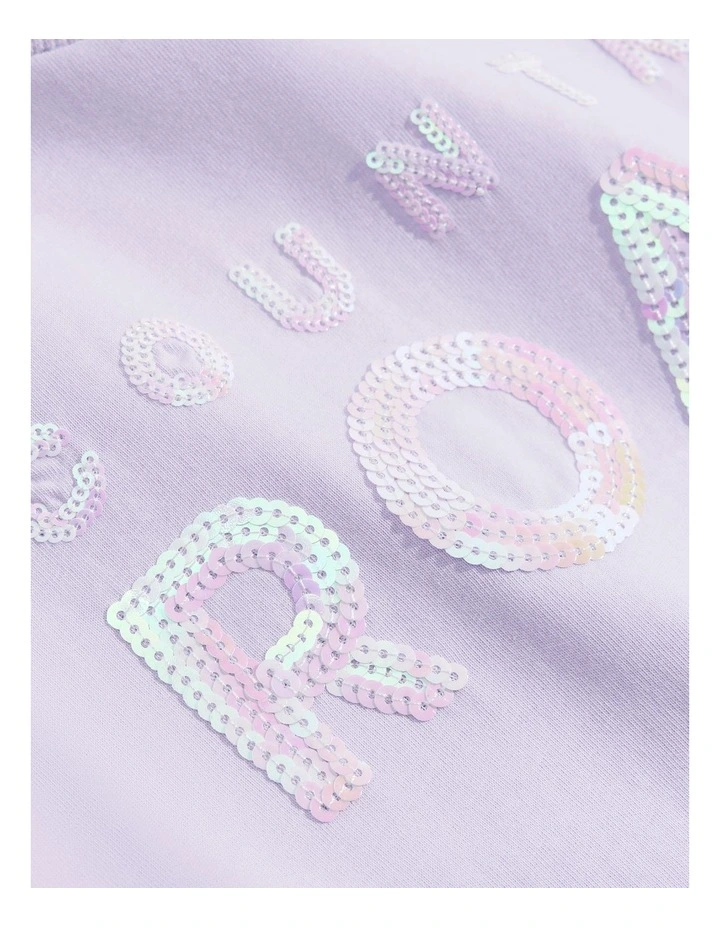 Organically Grown Cotton Sequin Logo T-shirt in Lilac image 2