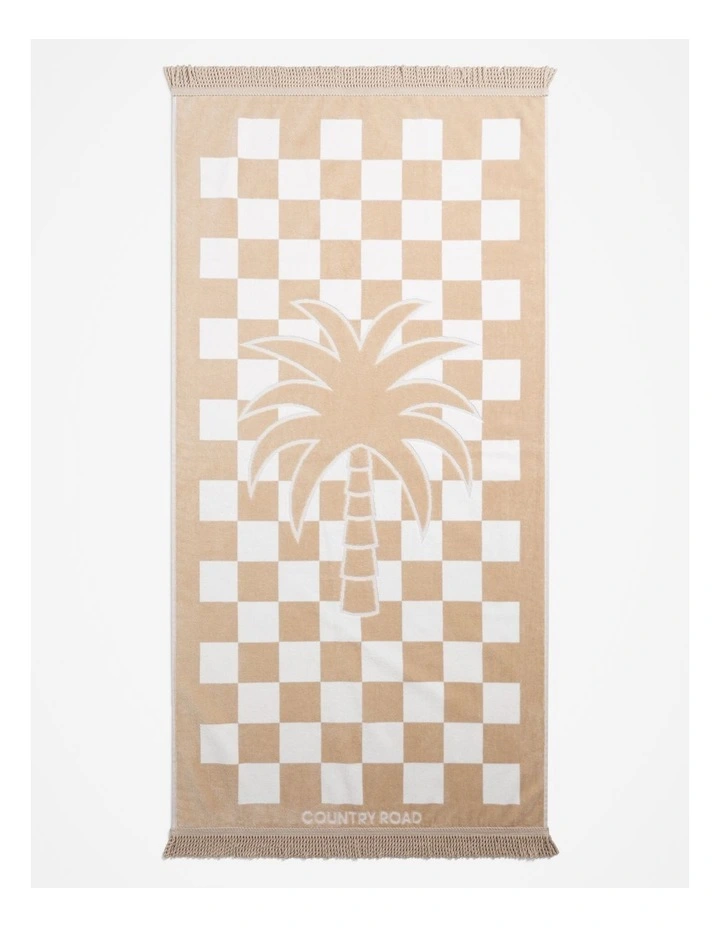 Australian Cotton Check Beach Towel in Natural image 1