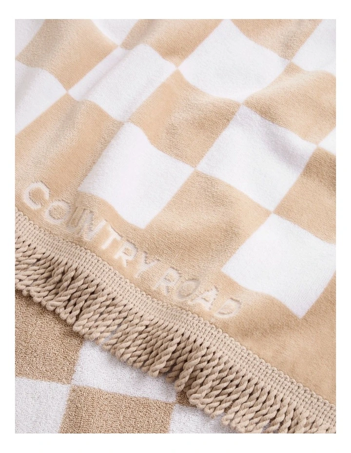 Australian Cotton Check Beach Towel in Natural image 2