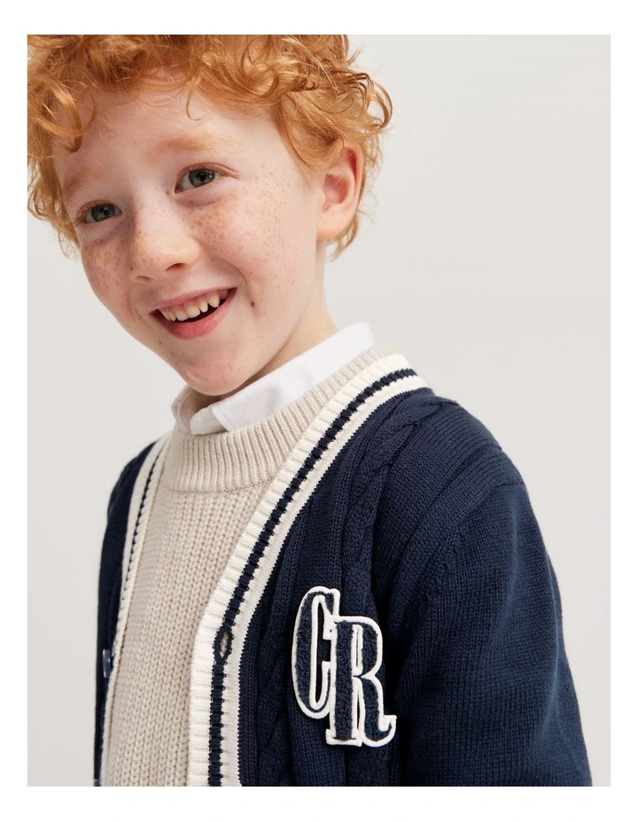 Cotton Varsity Cardigan in Navy image 2