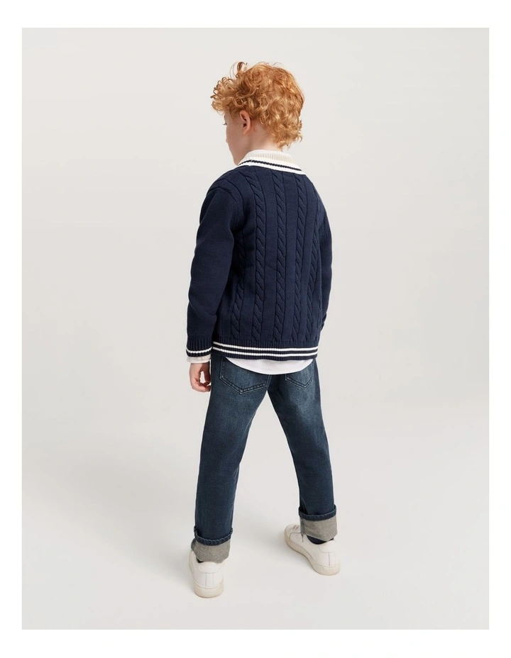 Cotton Varsity Cardigan in Navy image 3