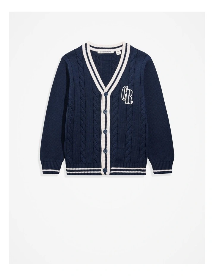 Cotton Varsity Cardigan in Navy image 4
