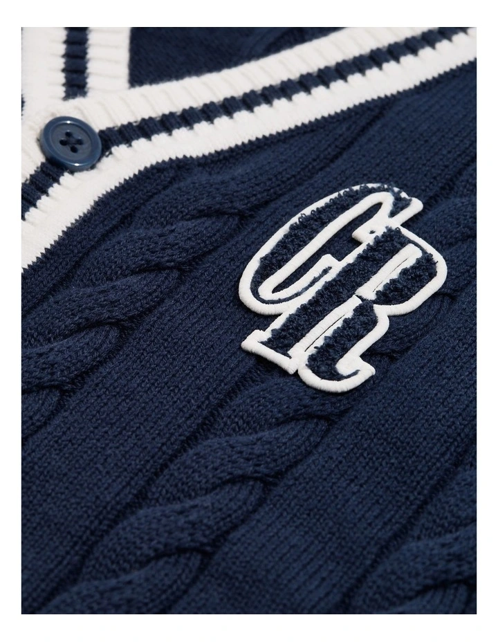 Cotton Varsity Cardigan in Navy image 5