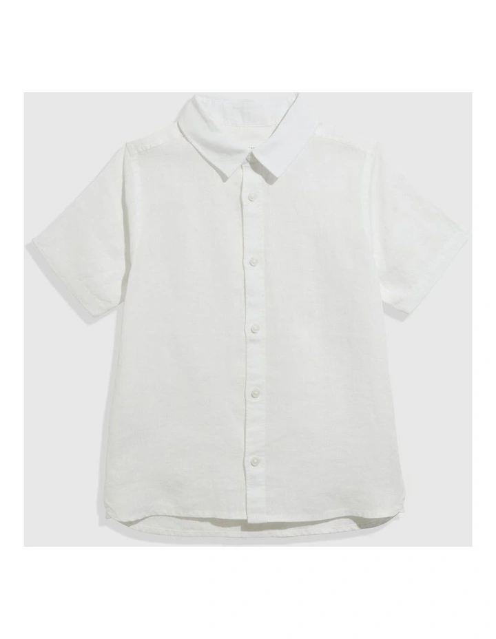 Organically Grown Linen Short Sleeve Shirt in White image 1