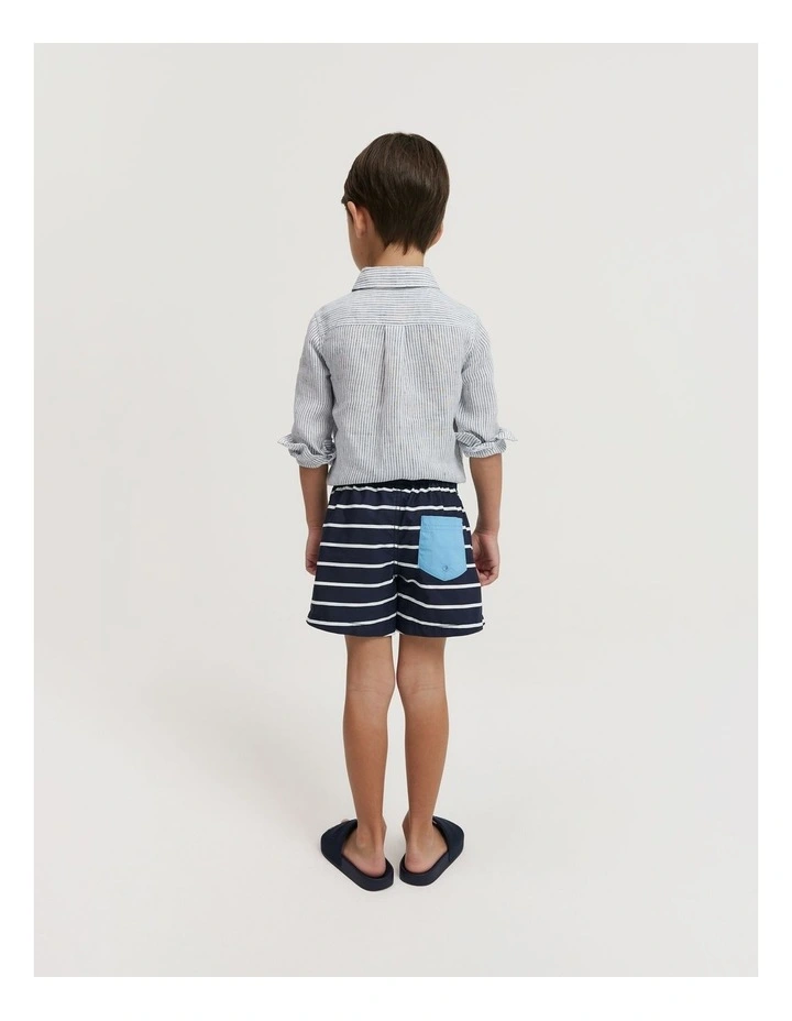 Recycled Blend Stripe Board Short in Navy image 3