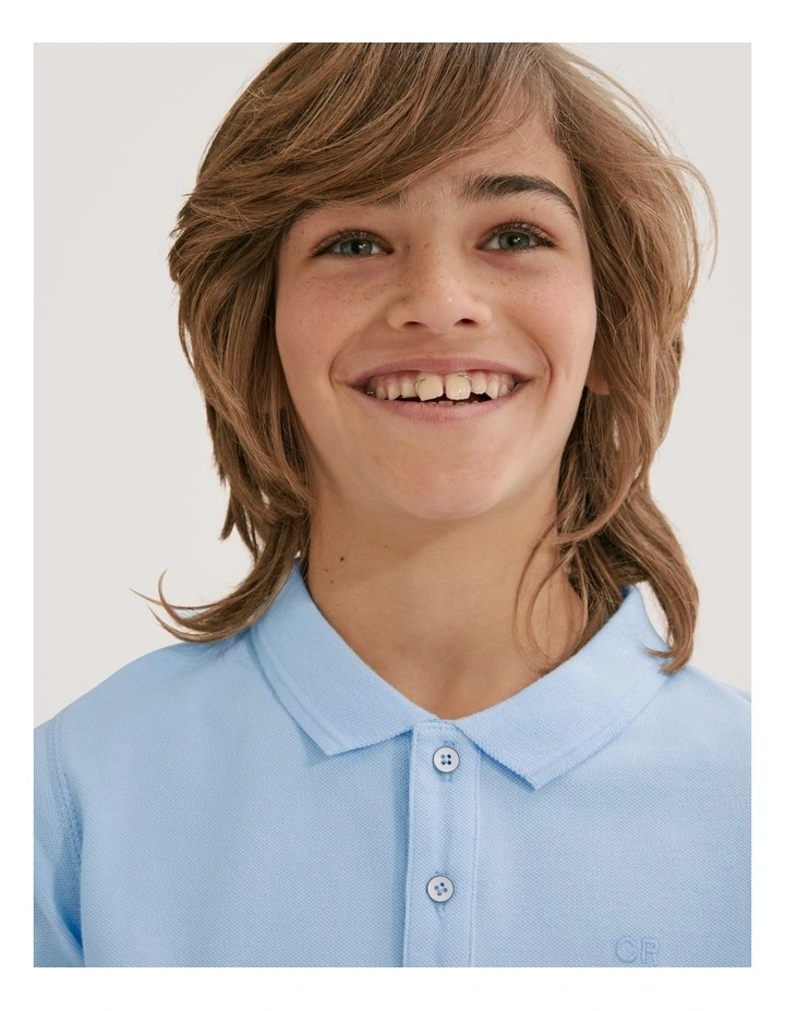 Organically Grown Cotton Polo Shirt in Pale Blue image 1