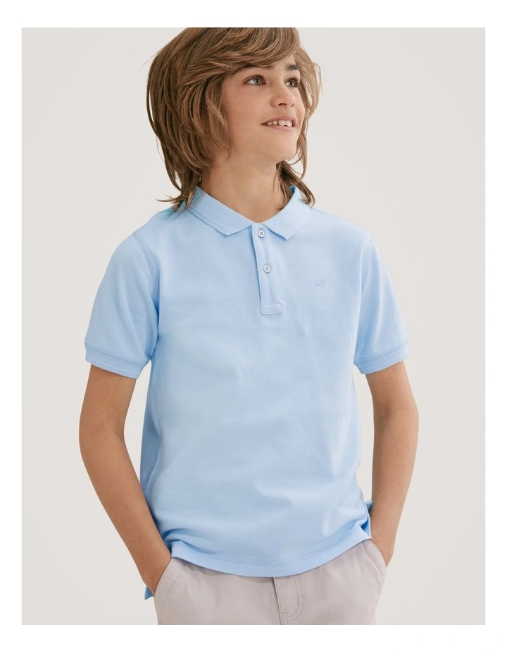 Organically Grown Cotton Polo Shirt in Pale Blue image 2