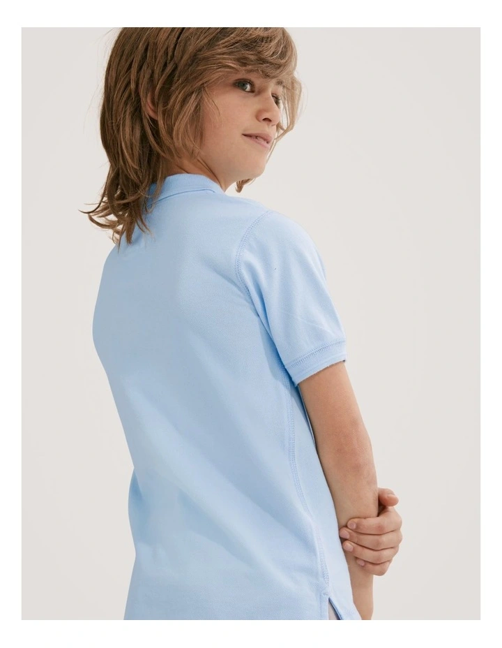 Organically Grown Cotton Polo Shirt in Pale Blue image 3