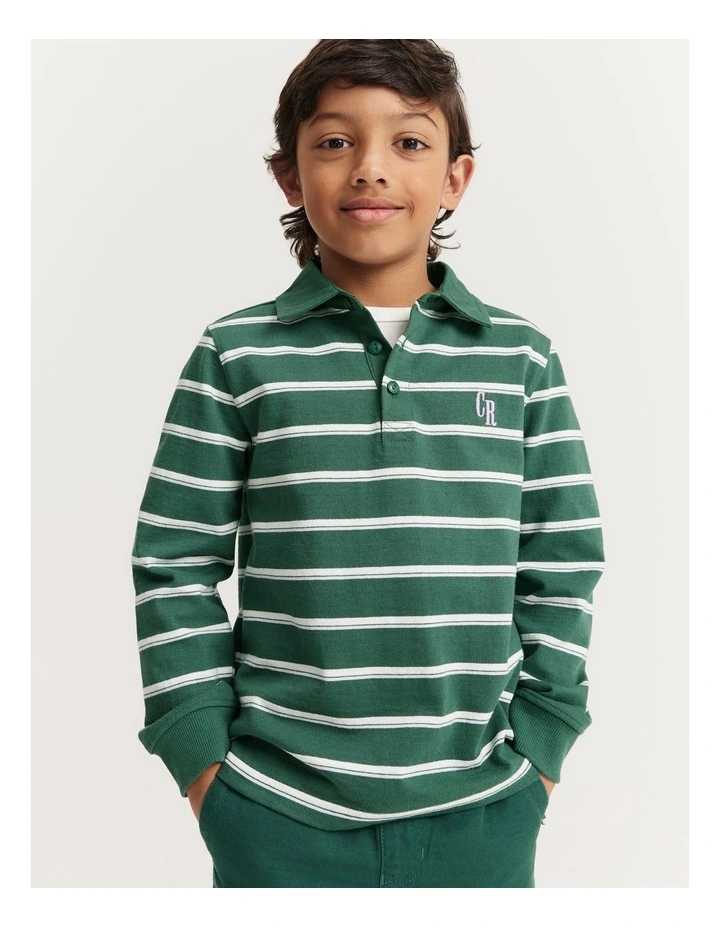 Organically Grown Cotton Stripe Rugby T-shirt in Canopy image 1